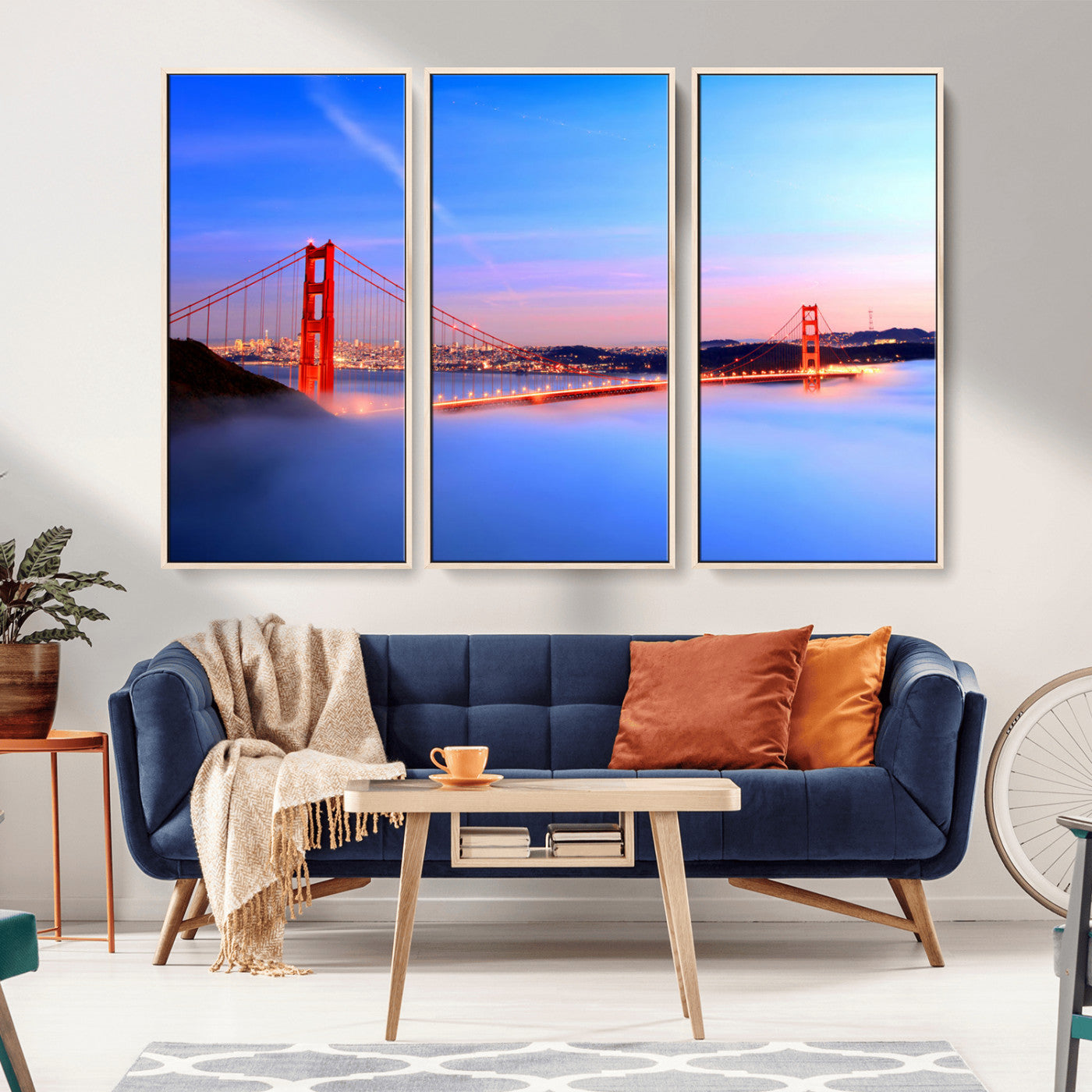 -Golden Gate Bridge Wall Art Canvas Print – Framed San Francisco Sunset Scene with Cityscape Artwork for Home, Office