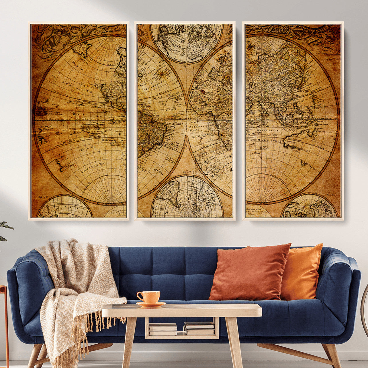 25517-MGV-FC-48X32-3P - Vintage World Map Canvas Print – Antique Push Pin Travel Map, Framed Wall Art for Home or Office Decor