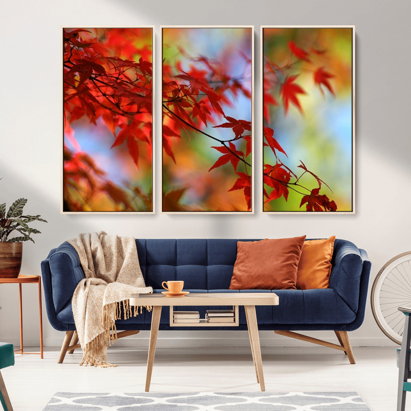-Red Leaves Autumn Forest Wall Art Canvas, Red Leaves Autumn Forest Canvas Print
