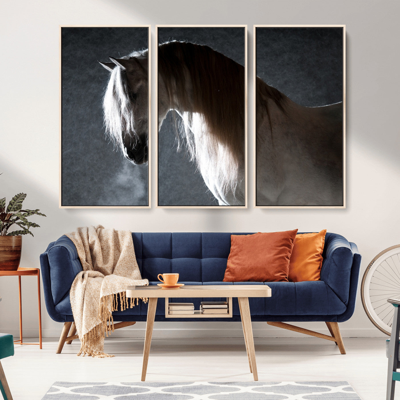 36020-MGV-CV-36X24-Large Wall Art Cream Colored Horse on Grey Background Canvas Print