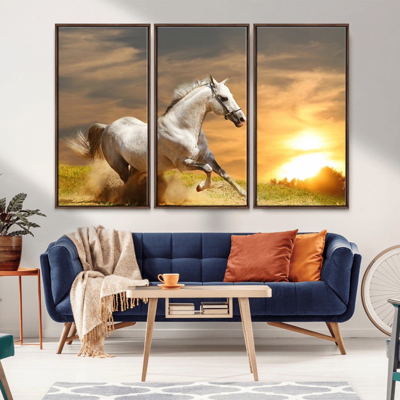 -Large Wall Art Galloping White Horse at Sunset Canvas Print