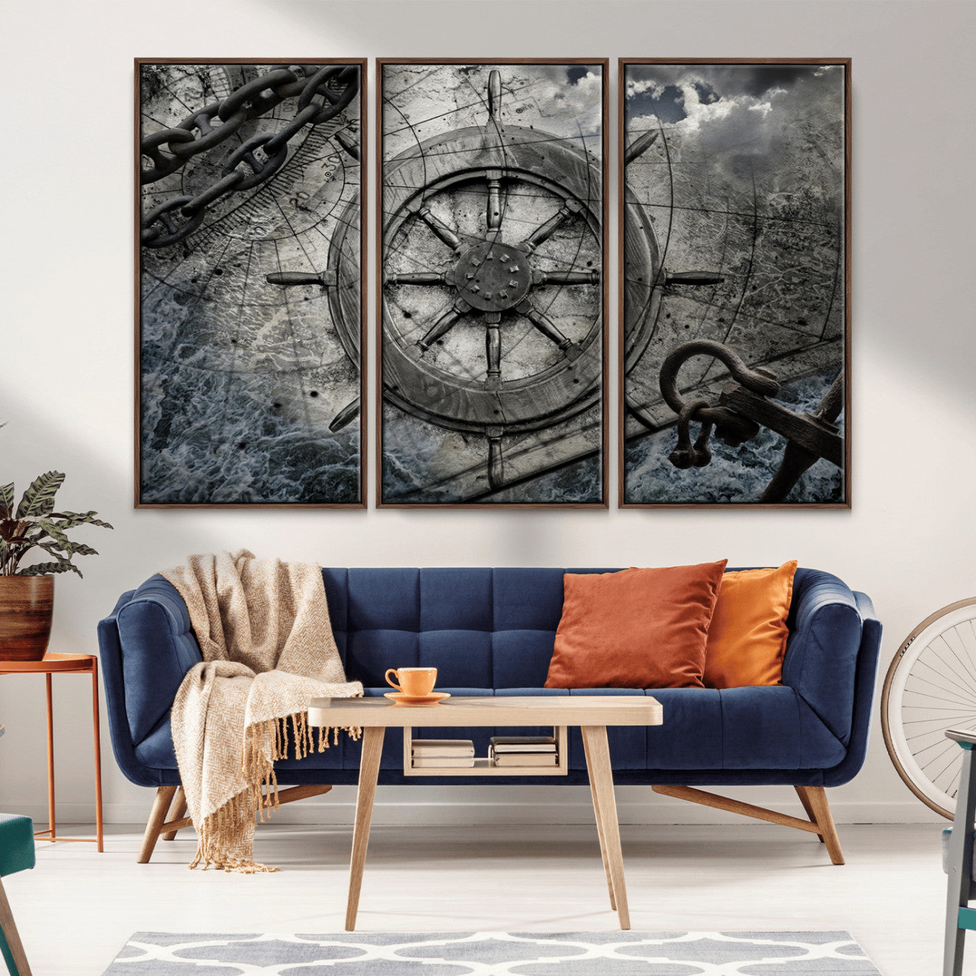 -Ship Steering Wheel Vintage Wall Art Canvas Print