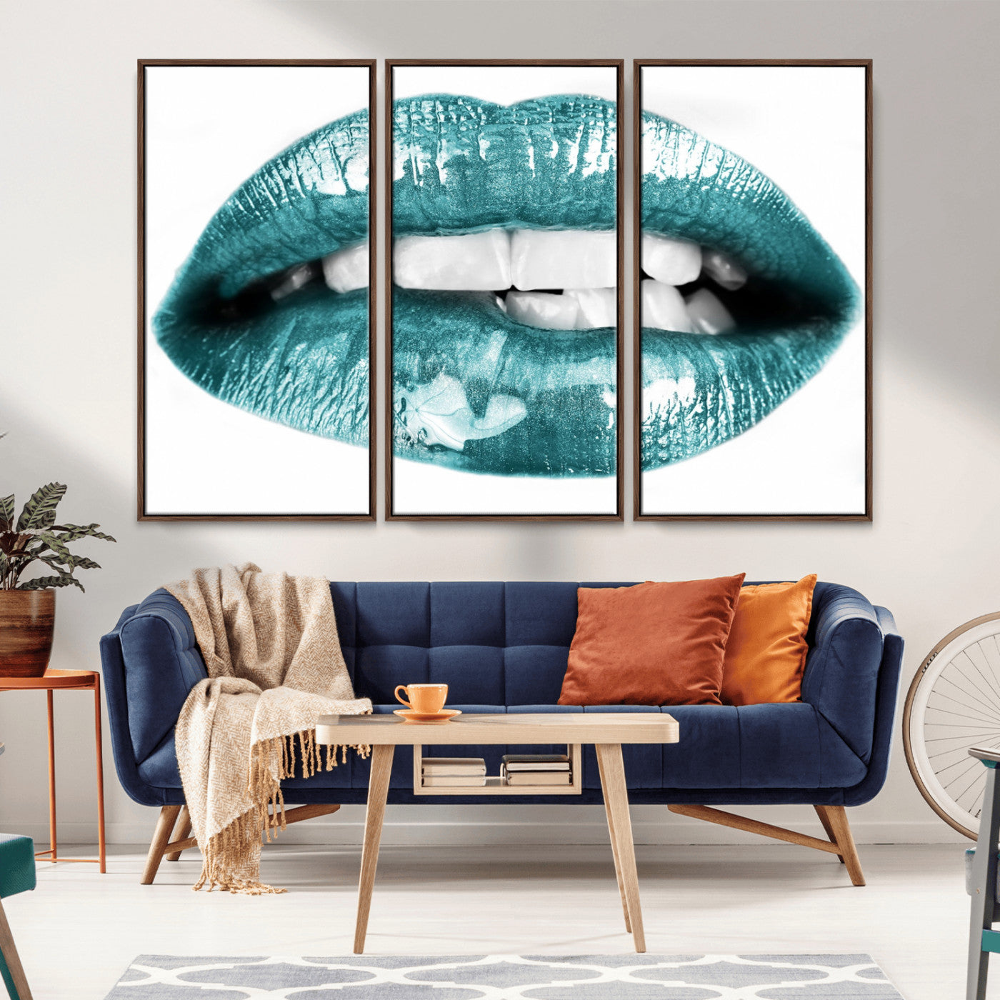 -Blue Lips Wall Art Canvas Print