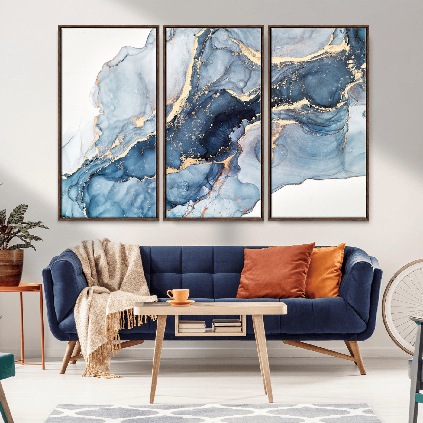 -Abstract Art Print - Blue Abstract Canvas Wall Art Print Abstract Art Fluid Effect Marble Wall Art