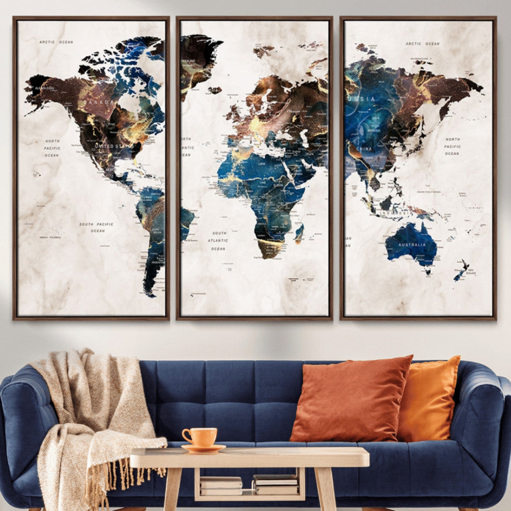 24408-MGV-CV-36X24-Push Pin World Map Canvas Print – Framed Travel Map Wall Art for Couples, Anniversary Gift, Modern Home or Office Decor