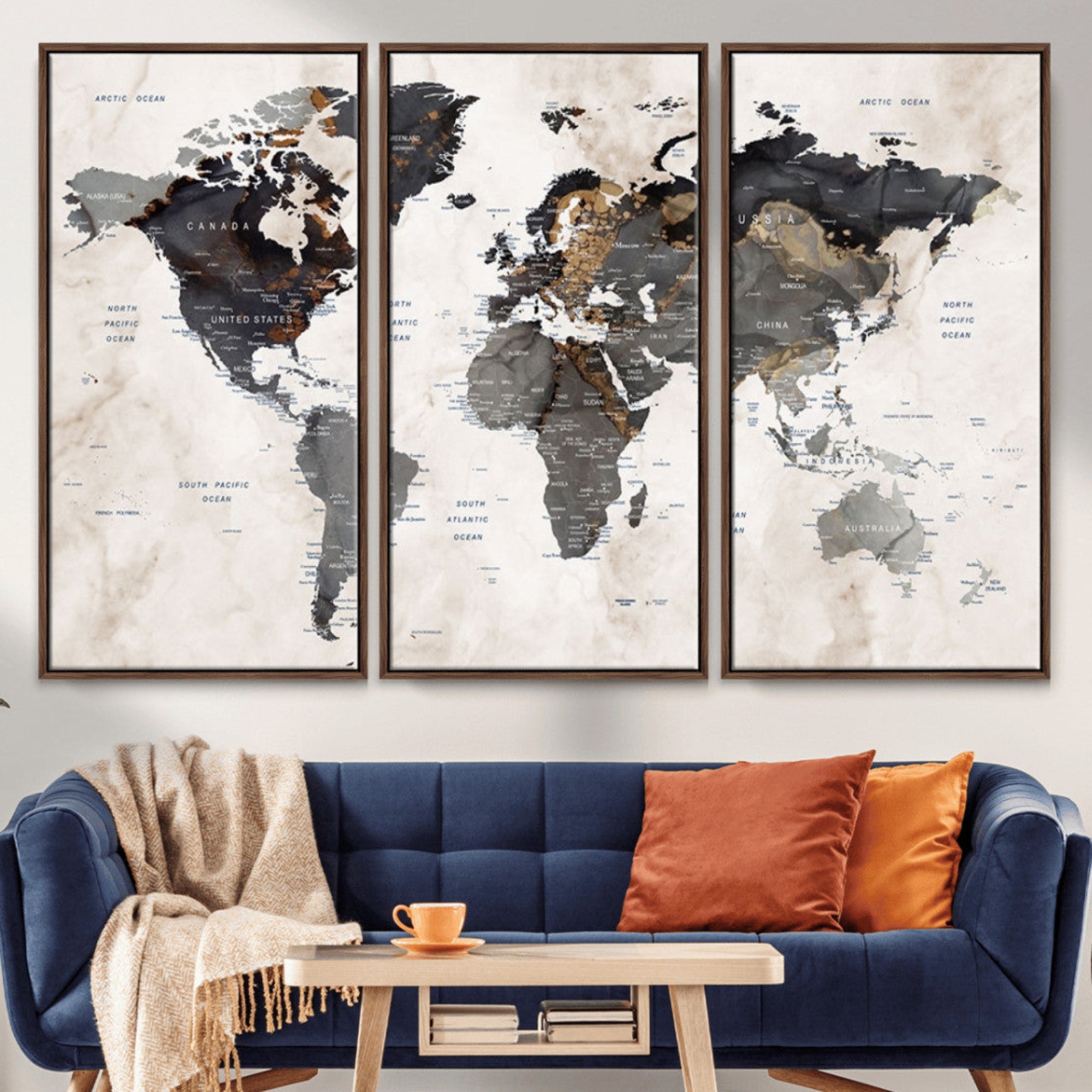 48937-MGV-CV-36X24-Push Pin World Map Canvas Print – Framed Travel Tracker Wall Art for Couples, Romantic Anniversary Gift and Home Decor