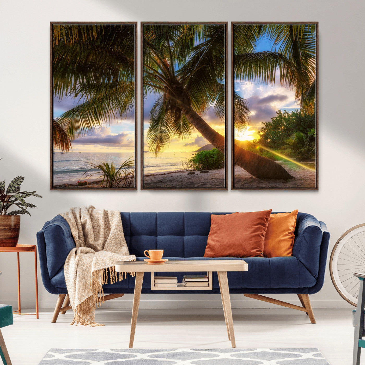 -Tropical Island Sunset on the Beach Palms Wall Art Canvas Print