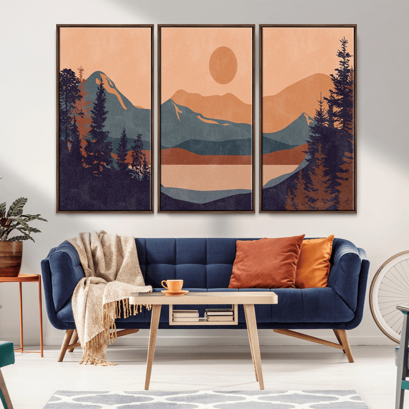 62795-MGV-CV-36X24-Modern Boho Sunset Canvas Print, Mountain Landscape Triptych – Giclée Canvas Art Print for Living