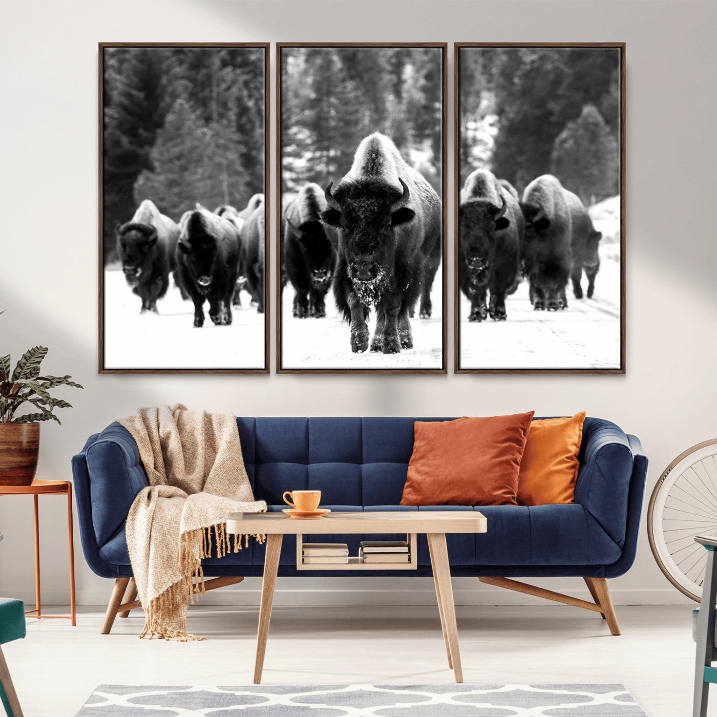 62434-MGV-CV-36X24-Bison Herd in Snow Wall Art Canvas Print | Rustic Western Bison Wall Art for Decor for Living Room,