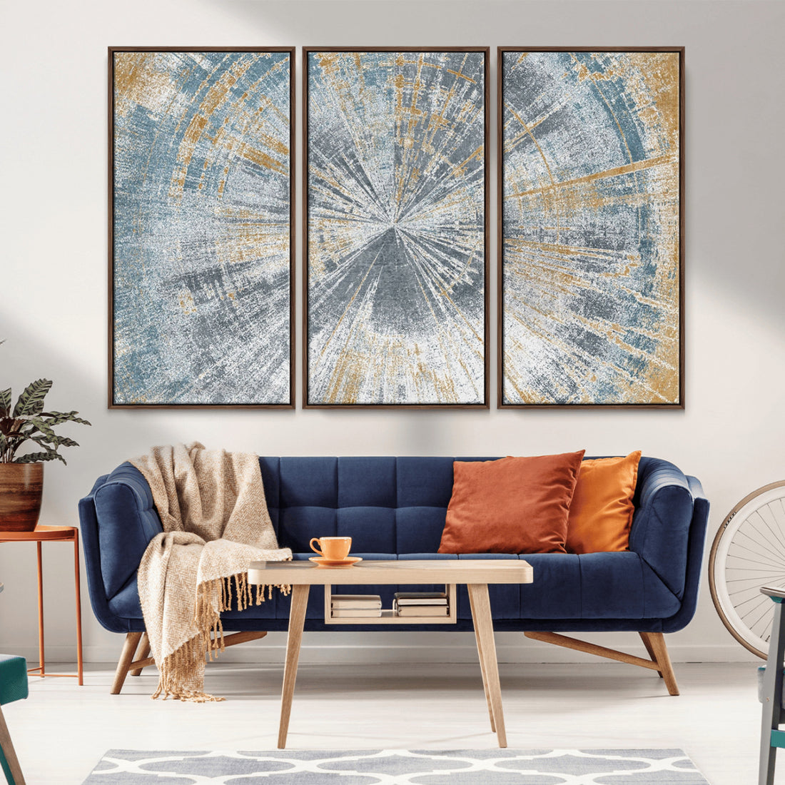 Radiant Abstract Wood Rings Canvas Art, Modern Triptych Wall Decor for Living Room or Office