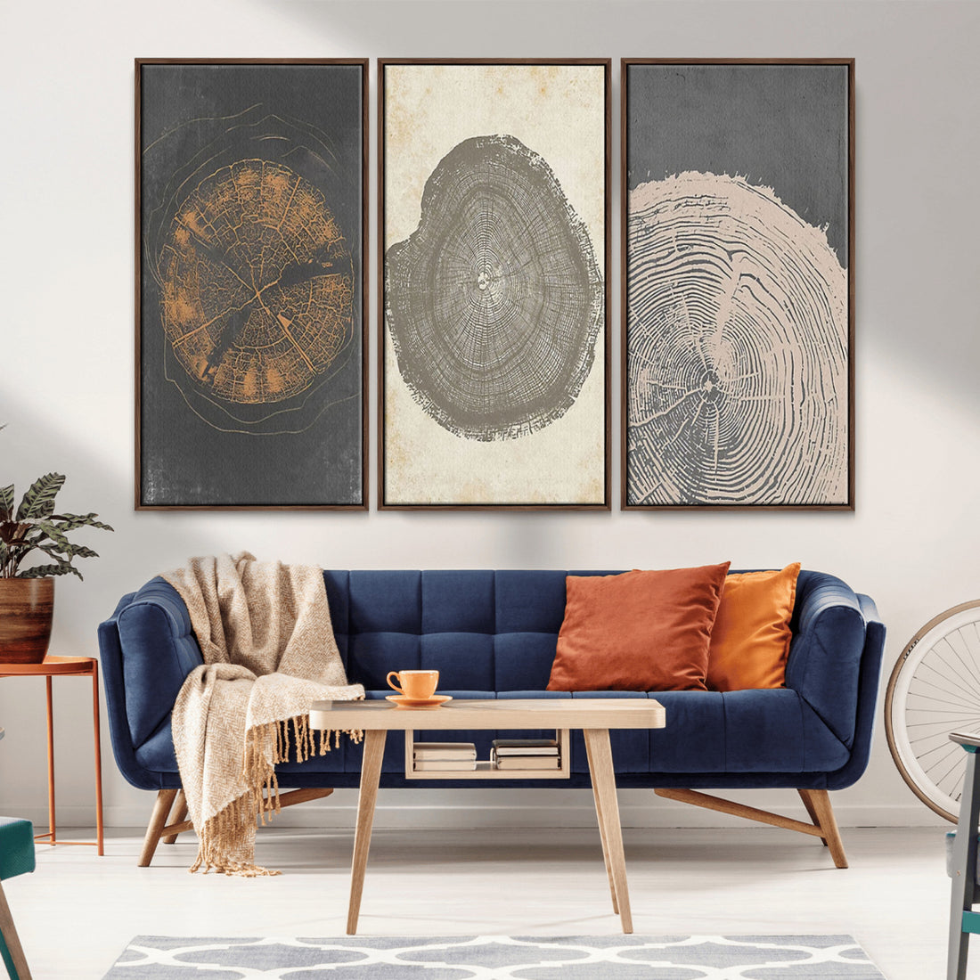 Boho Tree Ring Wall Art, Modern Minimalist Wood Grain Canvas Print