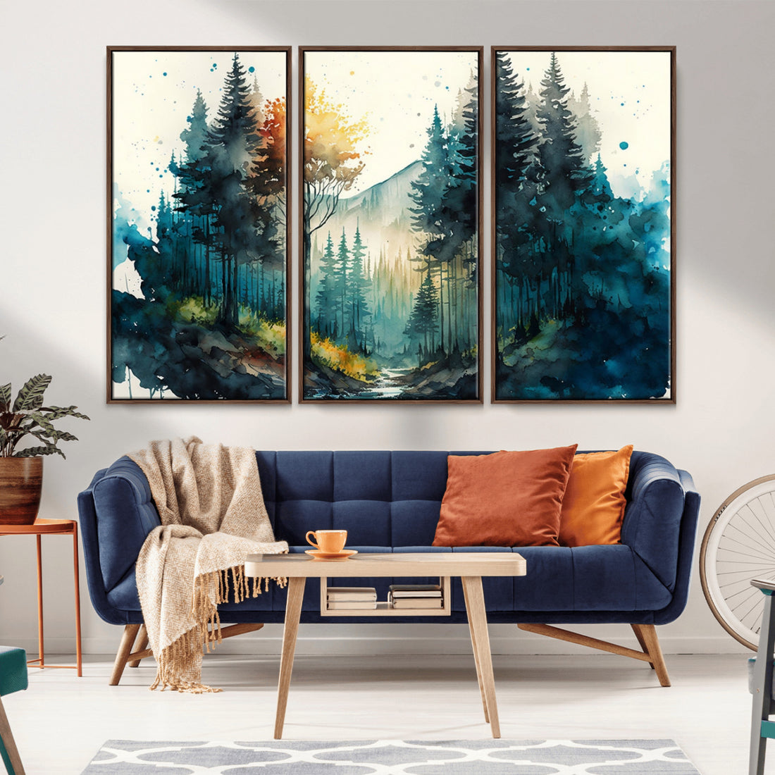 Watercolor Trees Forest Abstract Wall Art Canvas Print, Framed Watercolor Trees Wall Art