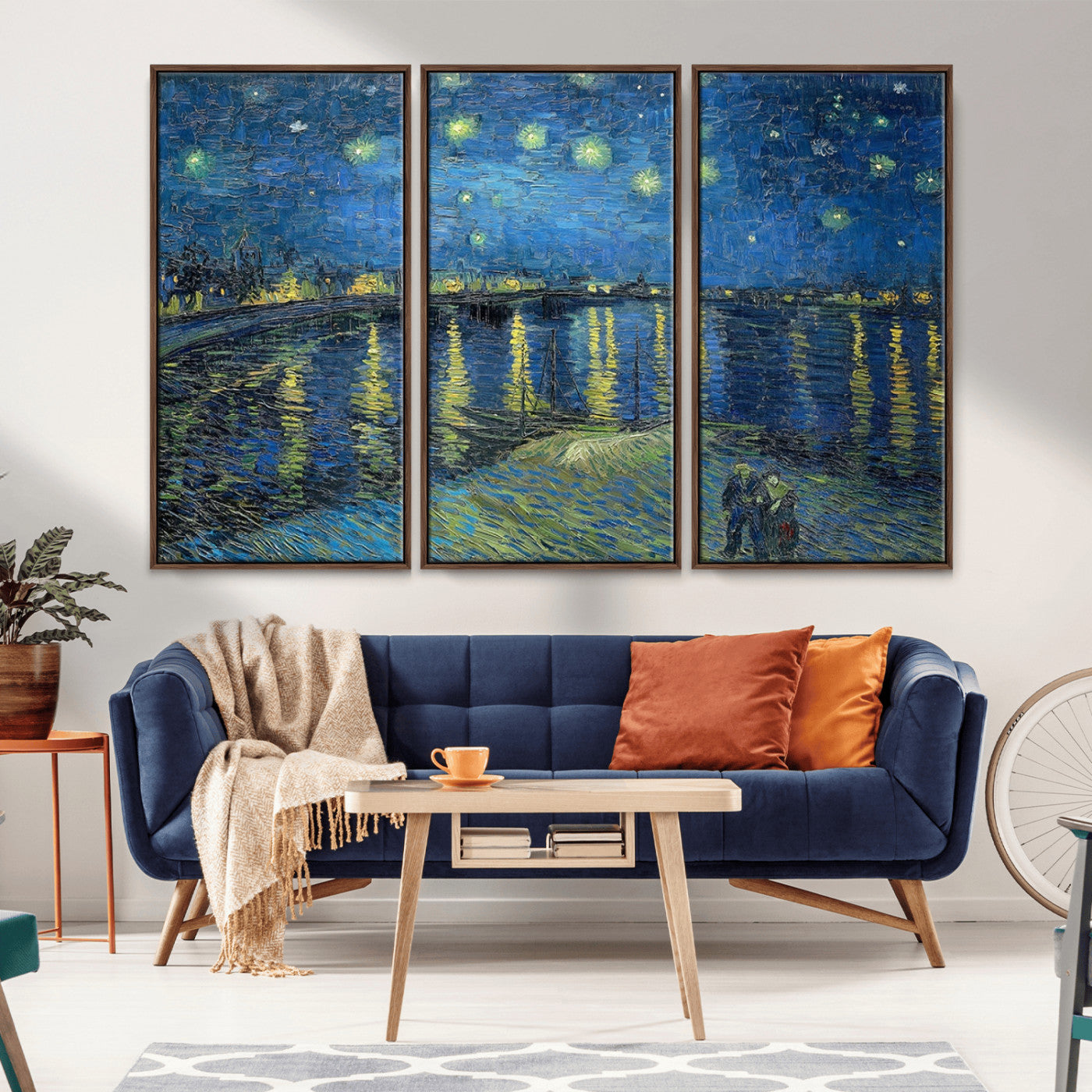 94605-MGV-CV-36X24-Vincent van Gogh Starry Night over the Rhone Abstract Wall Art Canvas, Starry Night Canvas Print