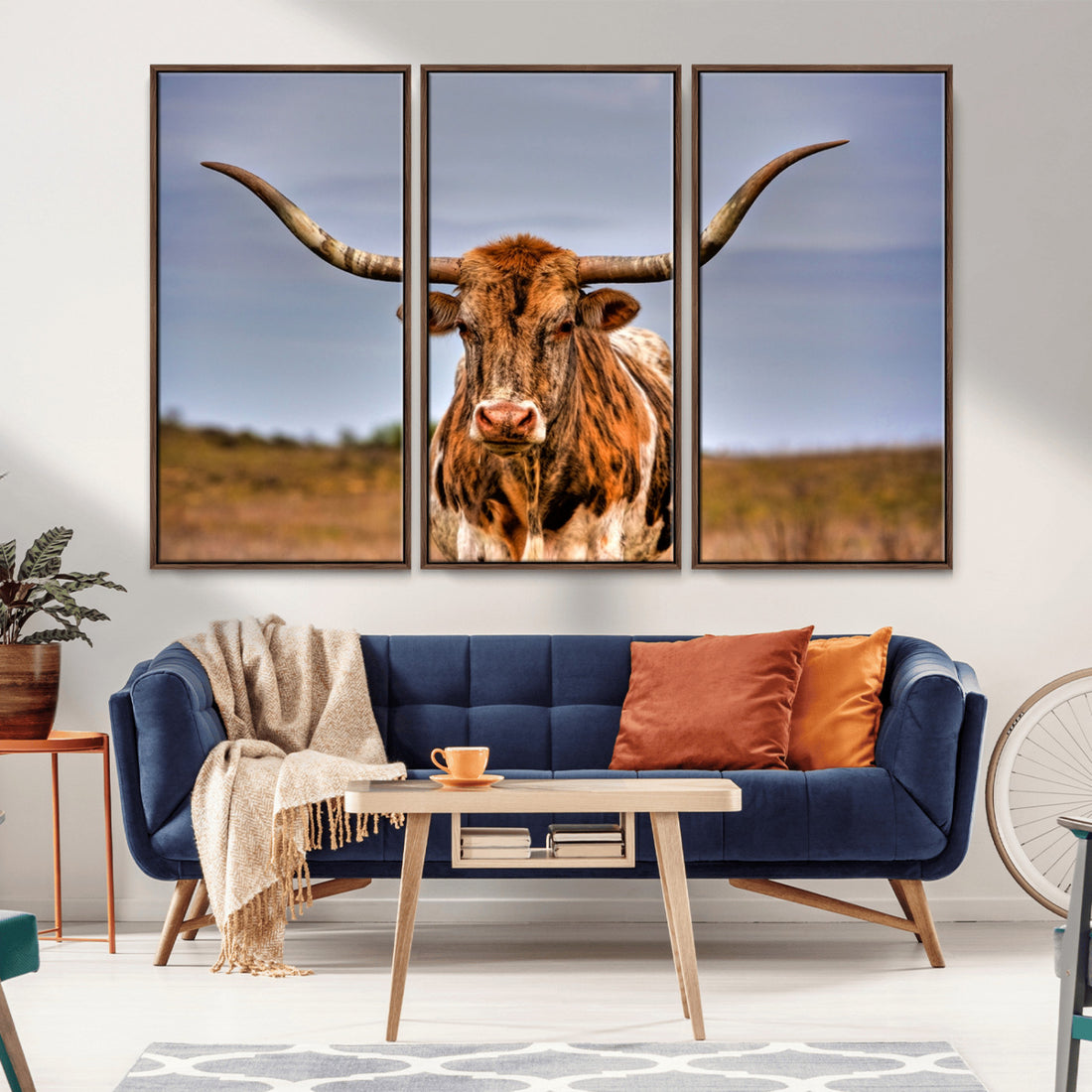 Texas Longhorn Wall Art Print, Framed Longhorn Cow Wall Art