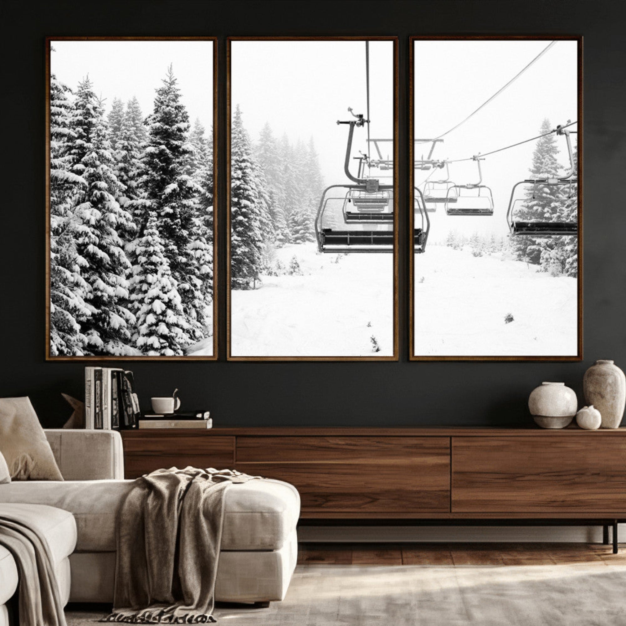 70609-MGV-CV-36X24 - Ski Wall Art - Ski Lift Wall Art Canvas Print Snow Covered Spruce Trees Winter Wall Art Ski Skier