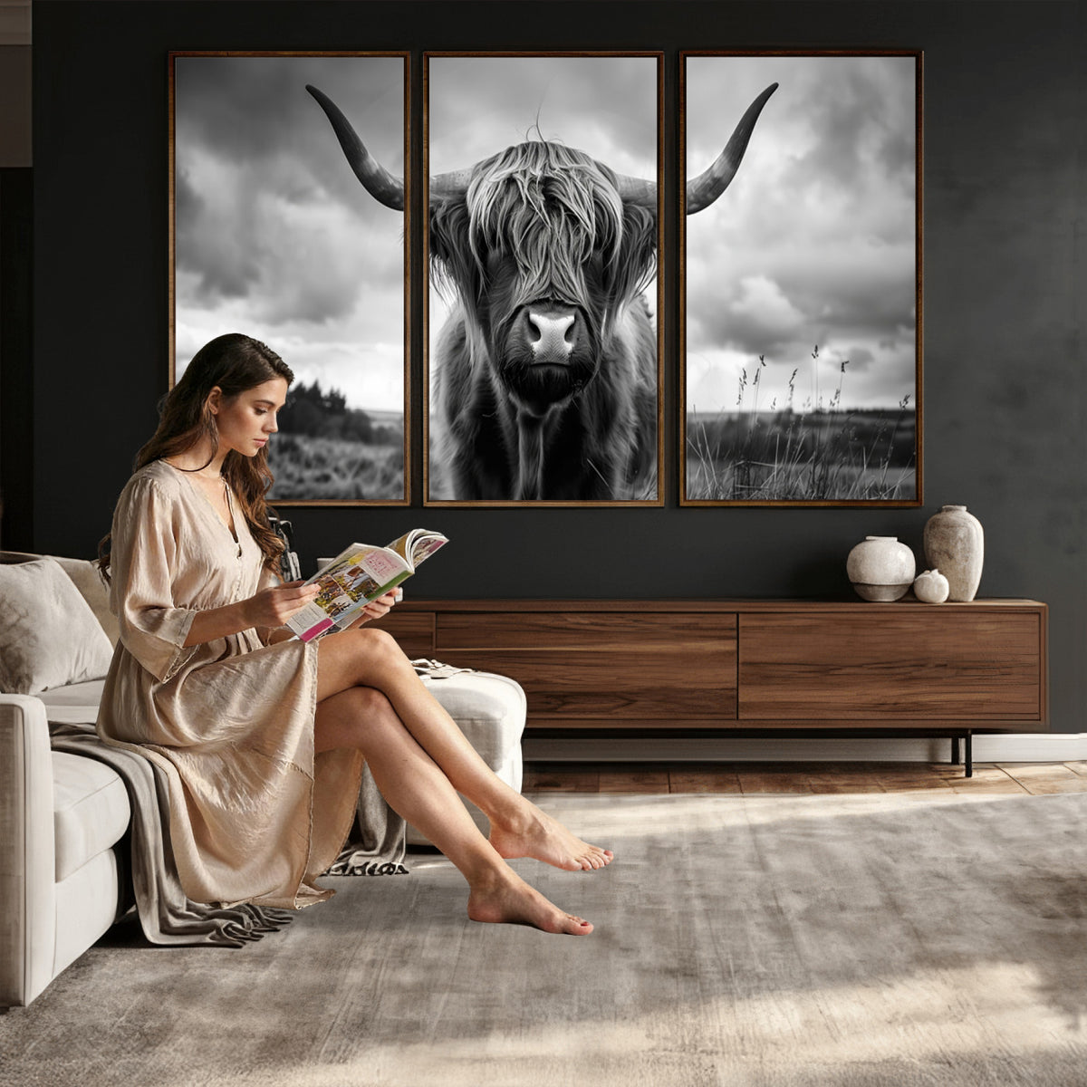 17924-_Poster-30x20 - Scottish Cow Wall Art Canvas Print, Longhorn Wall Art