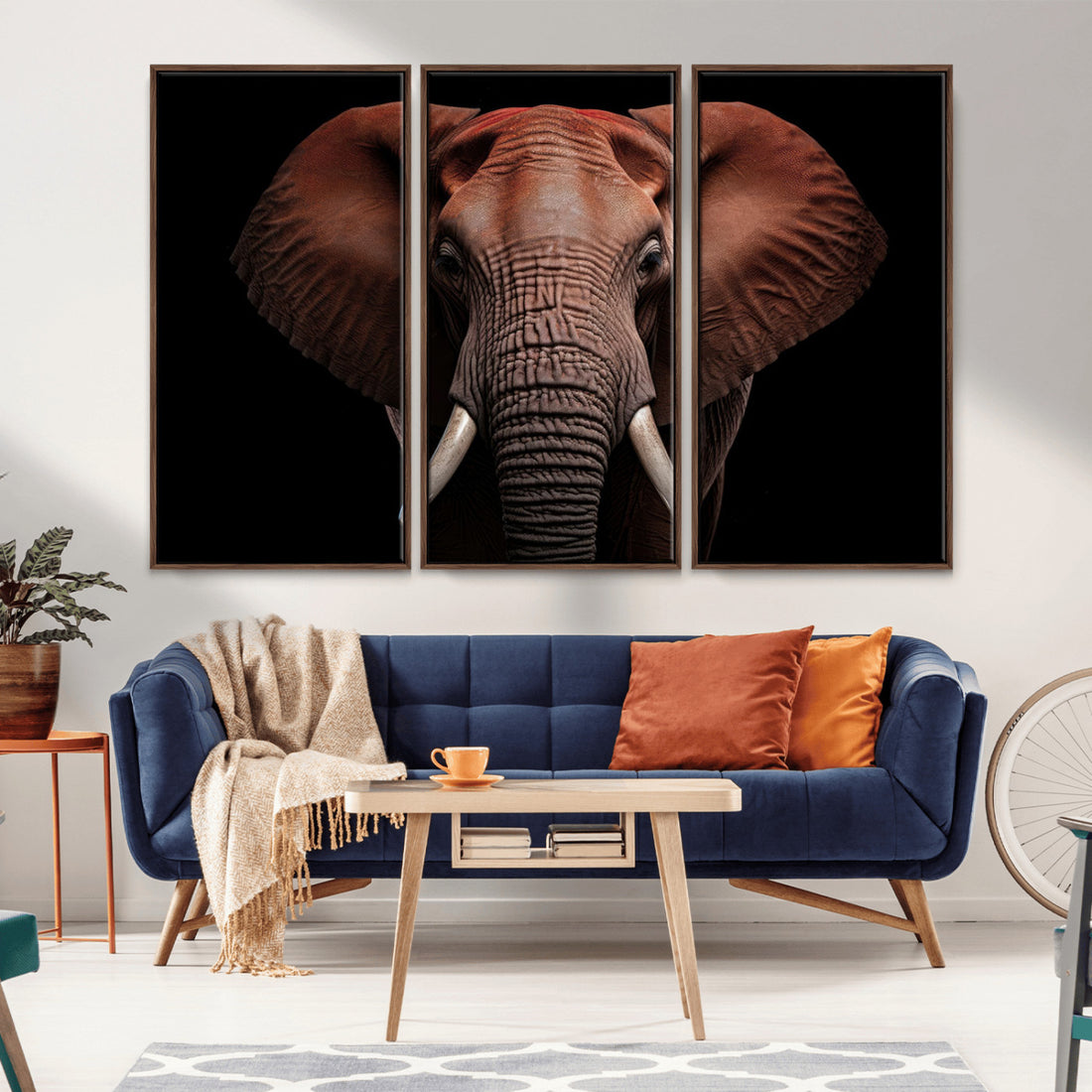 Wild Elephant Wall Art Canvas Print, Africa Savannah Wild Animal Decor