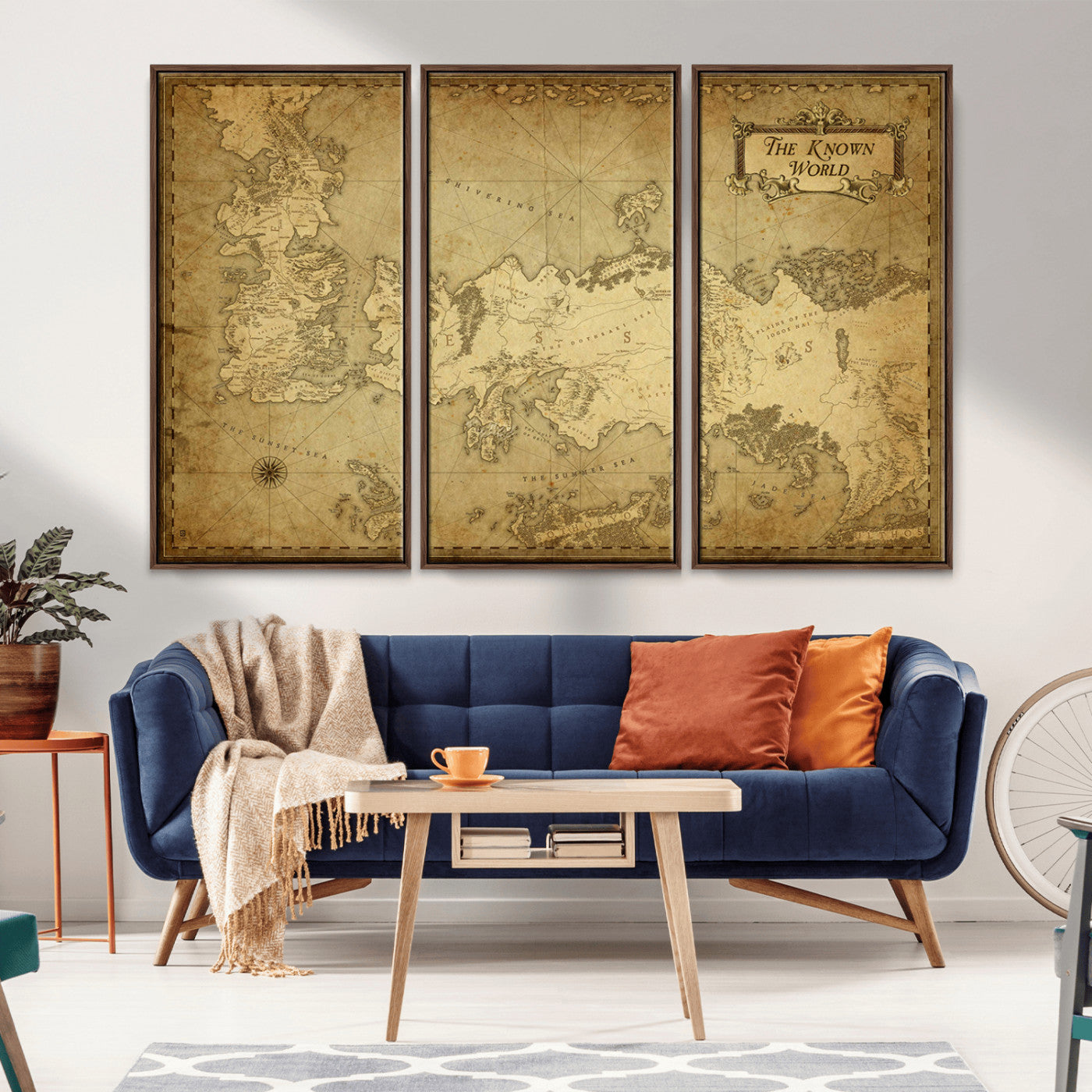 -Vintage Game of Thrones Map Wall Art | Westeros and Essos Antique Style Print | The Known World in