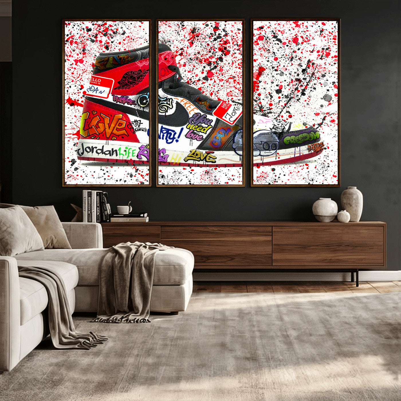 38836-MGV-CV-36X24 - Jordan Shoes Graffiti Wall Art Canvas Print- Jordan Graffiti Canvas Wall Art - Framed Perfect for