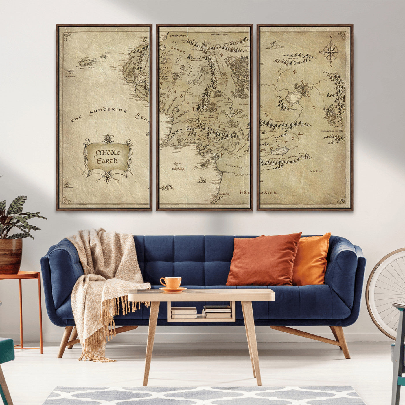 21784-MGV-CV-36X24-Vintage Middle Earth Map Wall Art Canvas – Lord of the Rings Inspired Framed Map Print, Classic Fantasy Decor for Home, Office