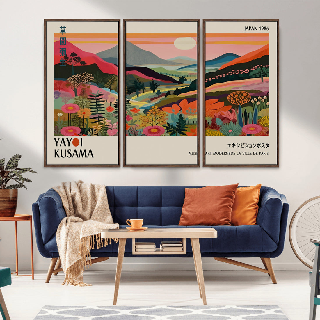 Yayoi Kusama Landscape Canvas Print, Vibrant Floral Mountain Art, Botanical Flower Nature Decor