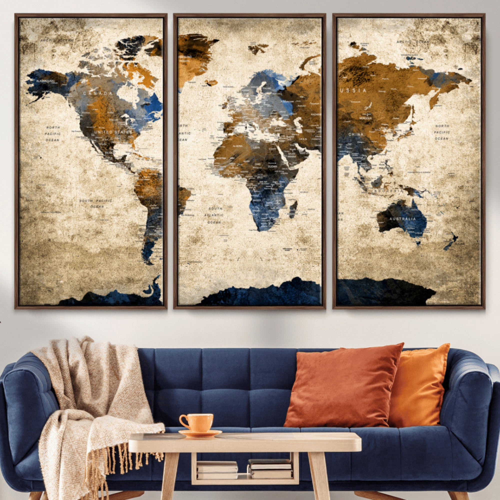 51140-MGV-CV-36X24-World Map Wall Art – Rustic Earth Tone Canvas Print, Antique Travel Map Design for Living Room, Office or Study, Classic Adventure Decor