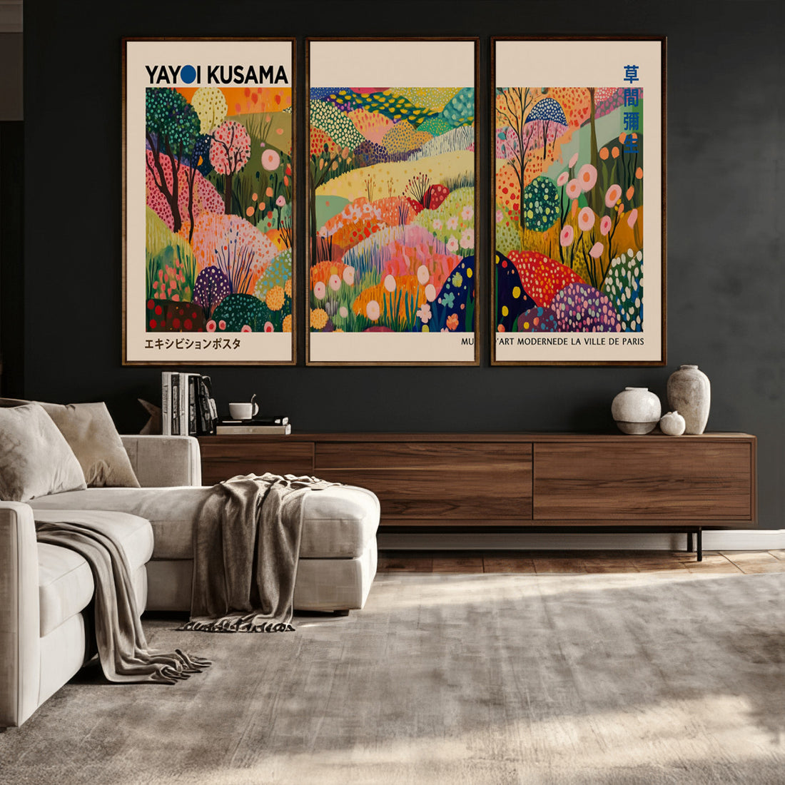 Yayoi Kusama Japanese Art Canvas Print, Abstract Art, Large Framed Print, Wabi Sabi Wall Art