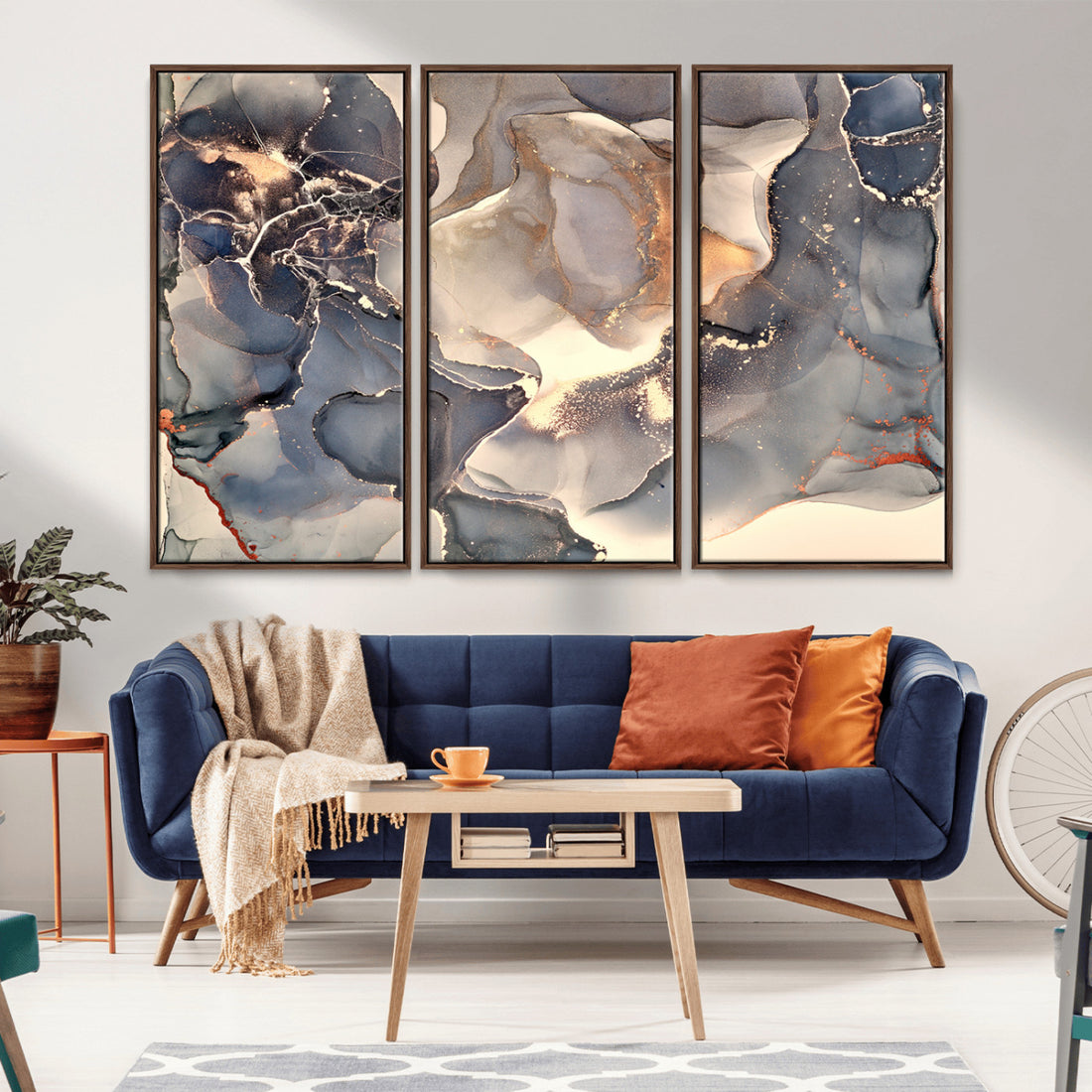 Abstract Blue and Gold Wall Art - Fluid Ink Artwork - Modern Luxury Wall Decor