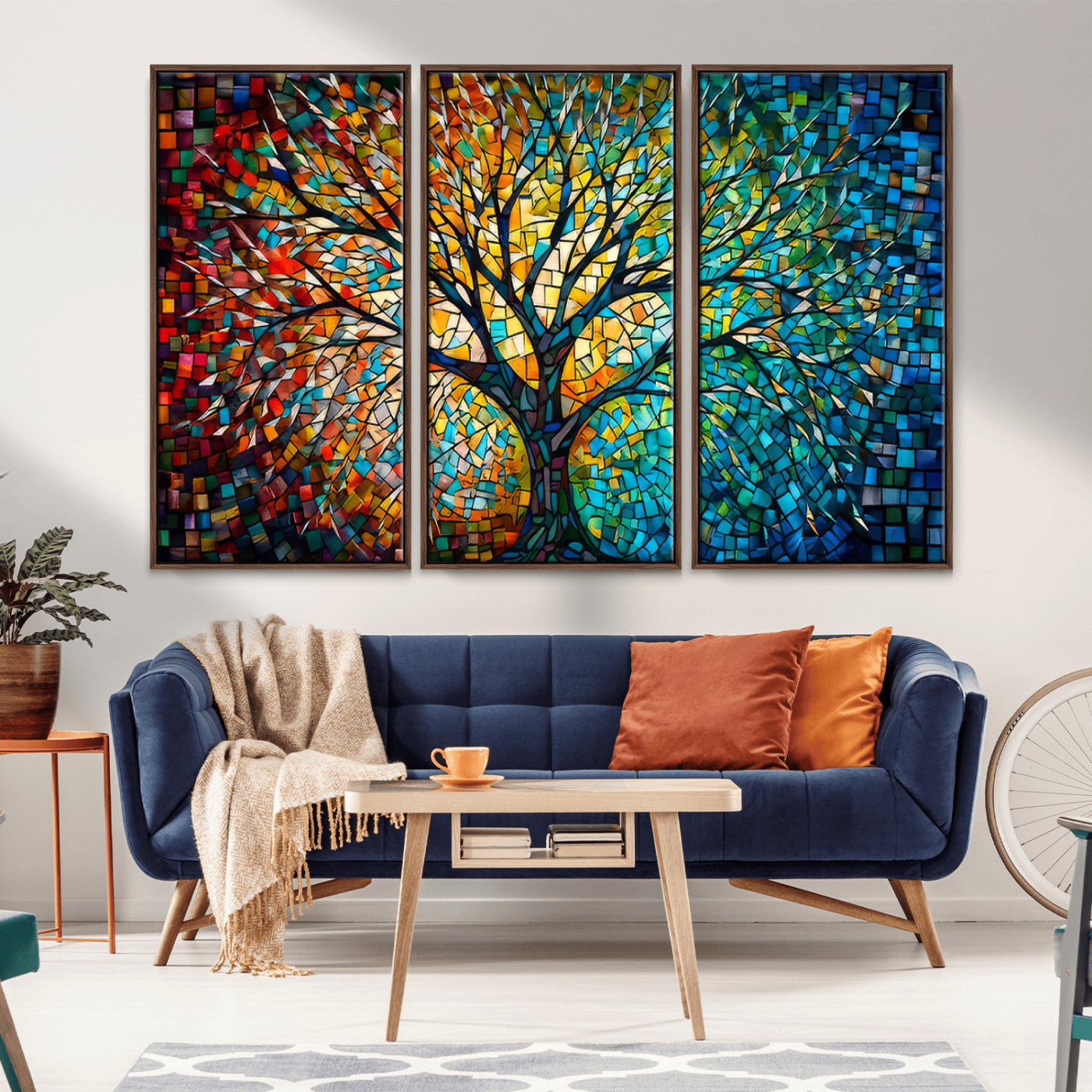 99325-MGV-CV-36X24-Yggdrasil Tree of Life Wall Art Print Canvas | Mosaic Style 3-Panel Canvas Print