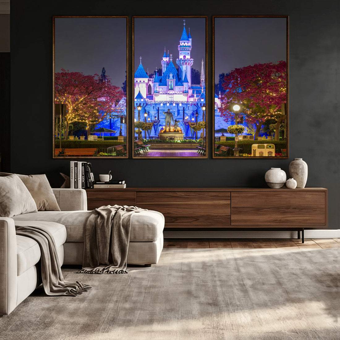 Disney Castle Wall Art Canvas Print, Magical Fairytale Kingdom Kids Room Decor