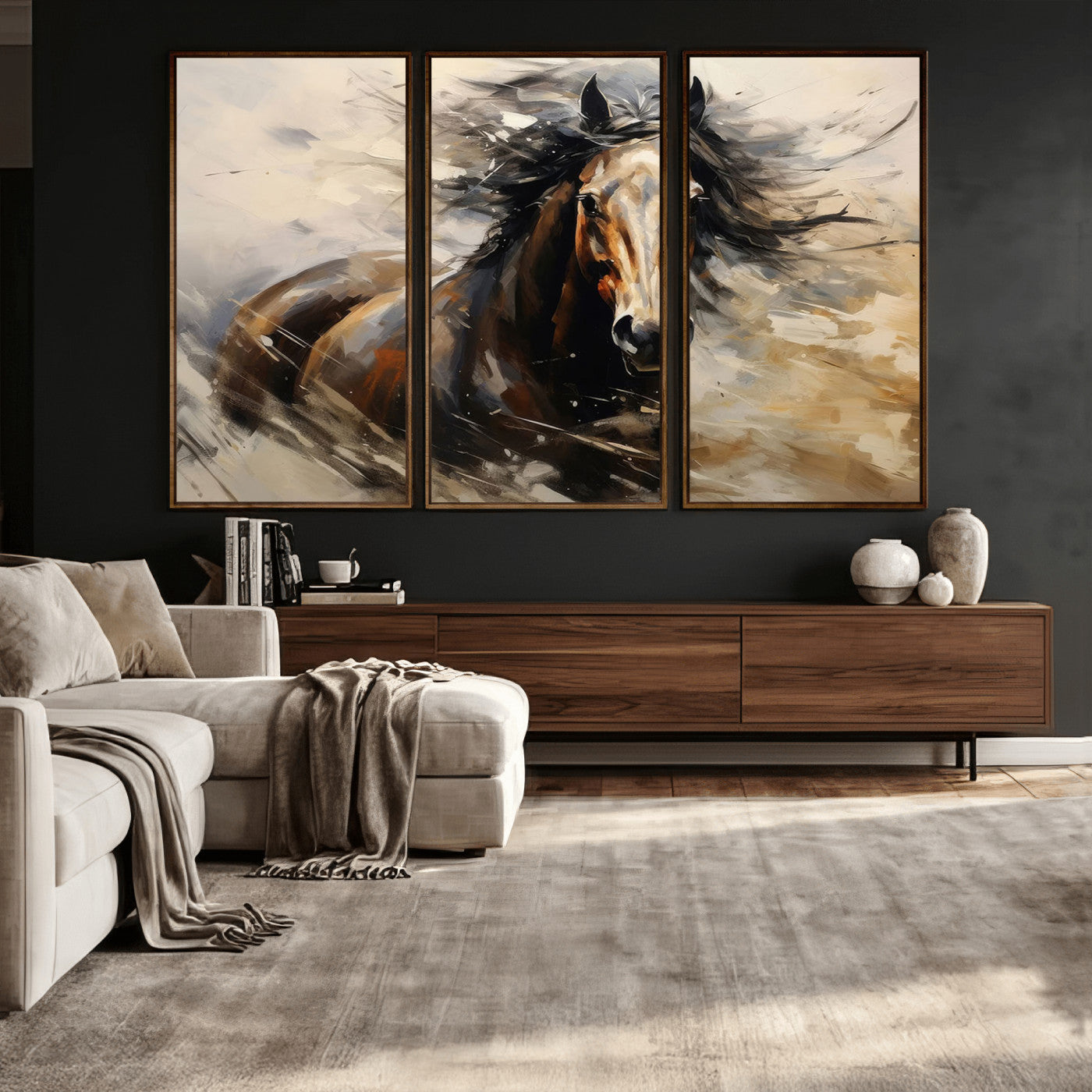 53001-MGV-CV-36X24 - Abstract Wall Art Horse Print - Large Western Horse Canvas - Farmhouse Woodland Wall Art - Framed