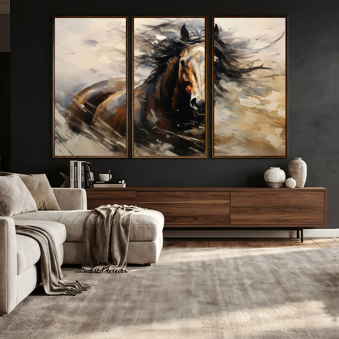 Abstract Horse Wall Art Canvas Print | Large Western Farmhouse Winter Horse Art