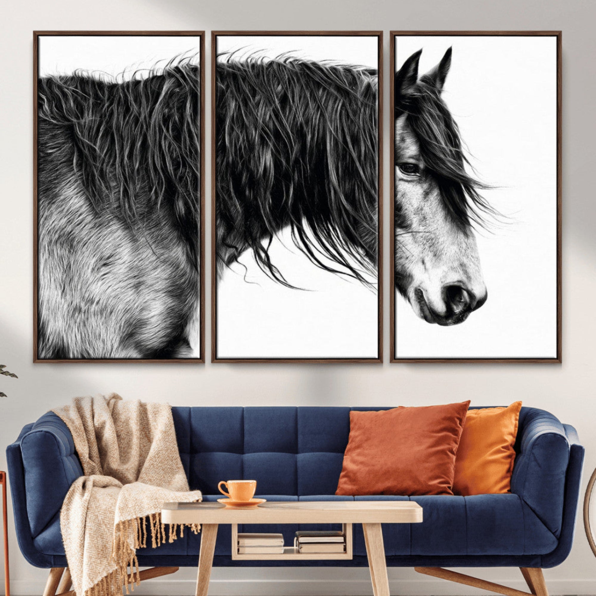 57694-MGV-CV-36X24-Majestic Horse Wall Art – Framed Black White Portrait Canvas Artwork, Graceful Animal Design, Rustic Decor for Home, Office