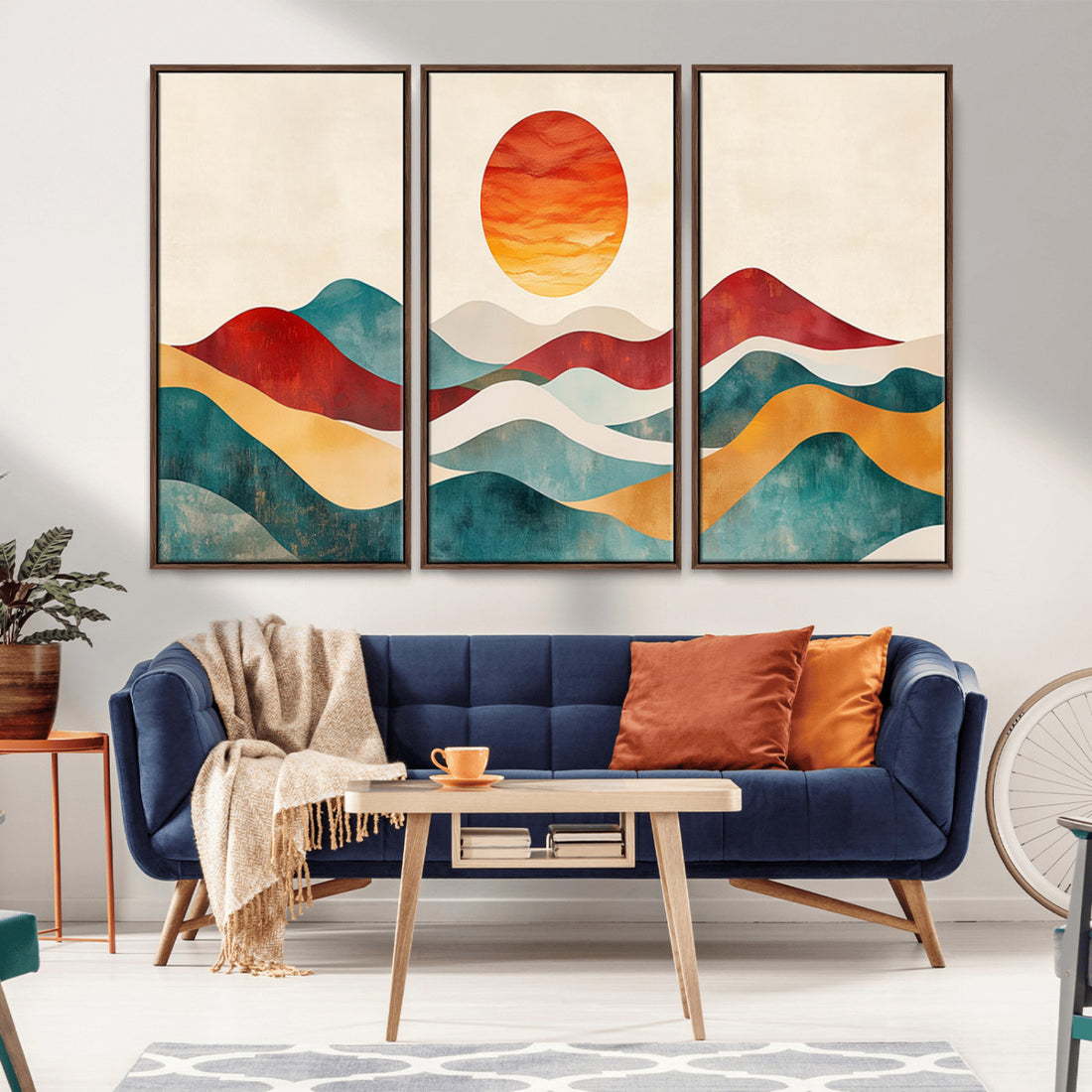 Southwest Mountain Wall Art Canvas Print | Boho Triptych Rustic Woodland Decor