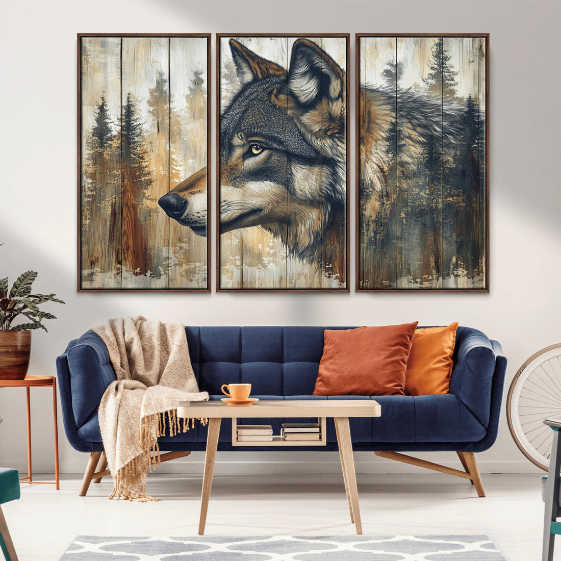 Rustic Wolf Wall Art Canvas Print | Vintage Woodland Wolf Decor