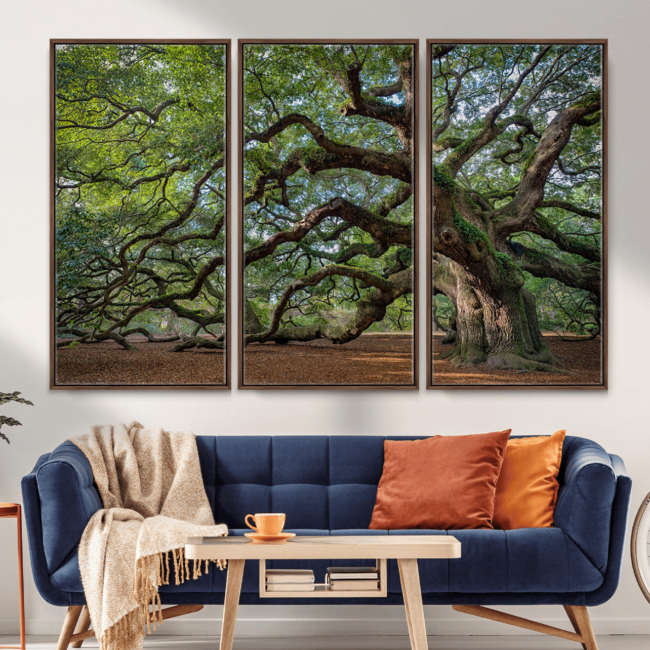 MGV-FC-48X32-3P - Ancient Oak Tree Wall Art – Canvas Print of Expansive Branches Lush Green Canopy, Tranquil Landscape, Majestic Nature Decor for Home or Office