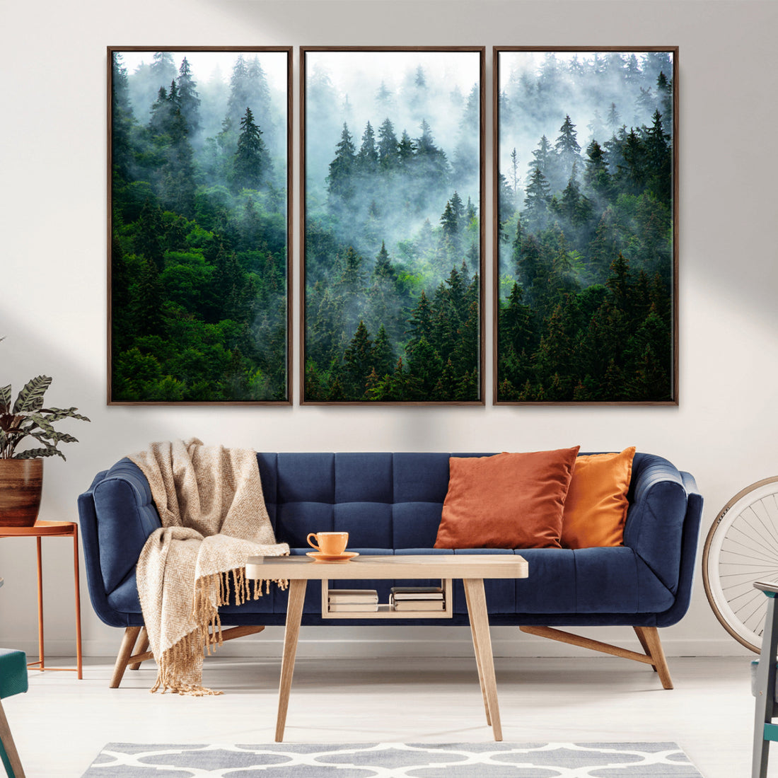 Misty Forest Wall Art Canvas Print, Framed Foggy Mountain Art, Large Scenic Woodland Canvas