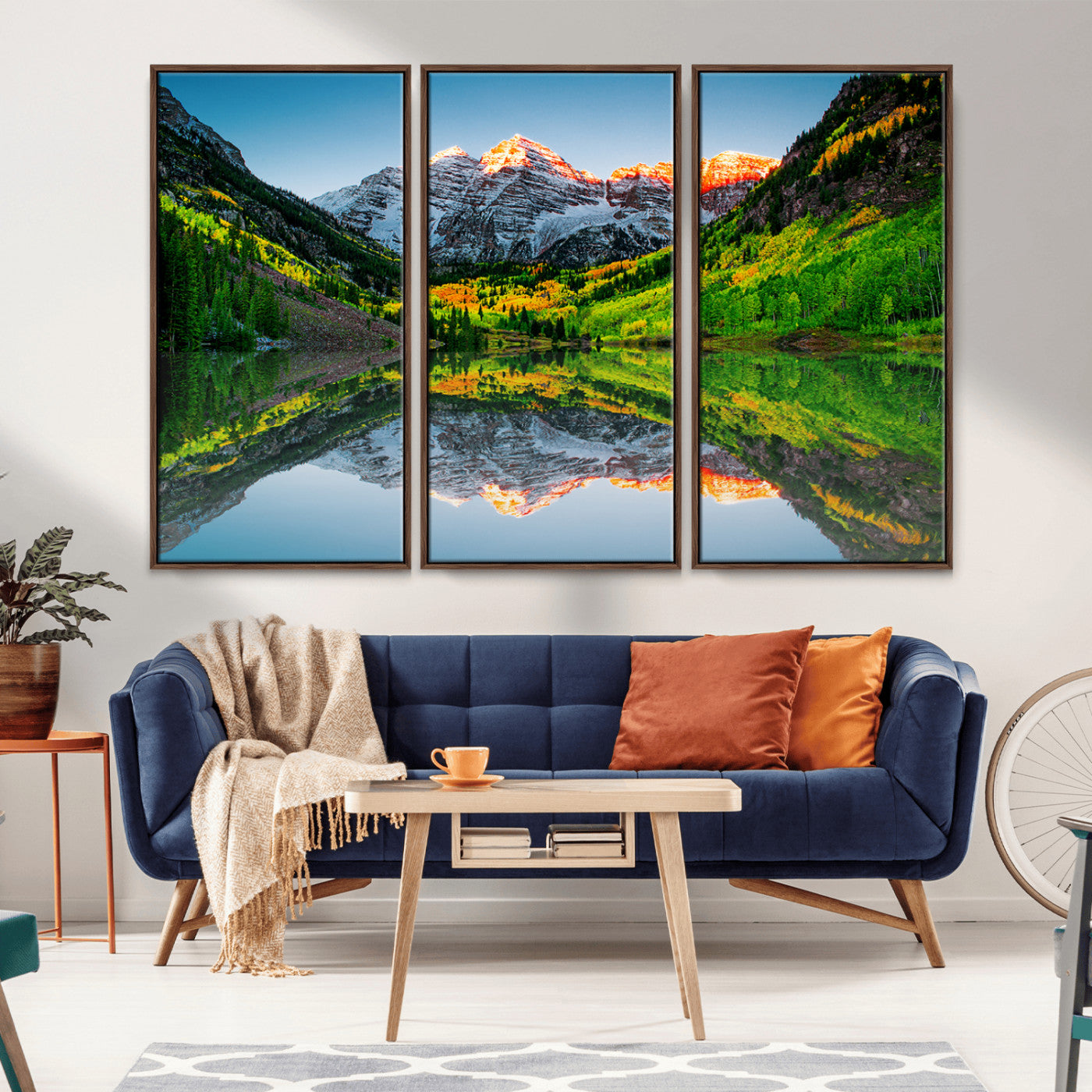 17996974-MGV-CV-36X24-Sunrise Maroon Bells Lake Wall Art Canvas Print – Framed Elk Mountains Landscape Artwork for Home, Office