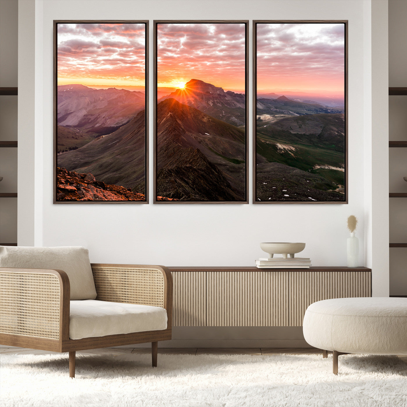 50957419-MGV-FC-48X32-3P-Mountain Sunrise Wall Art Canvas Print, Framed Alpine Ridge Art Picture Print, Mountain Range