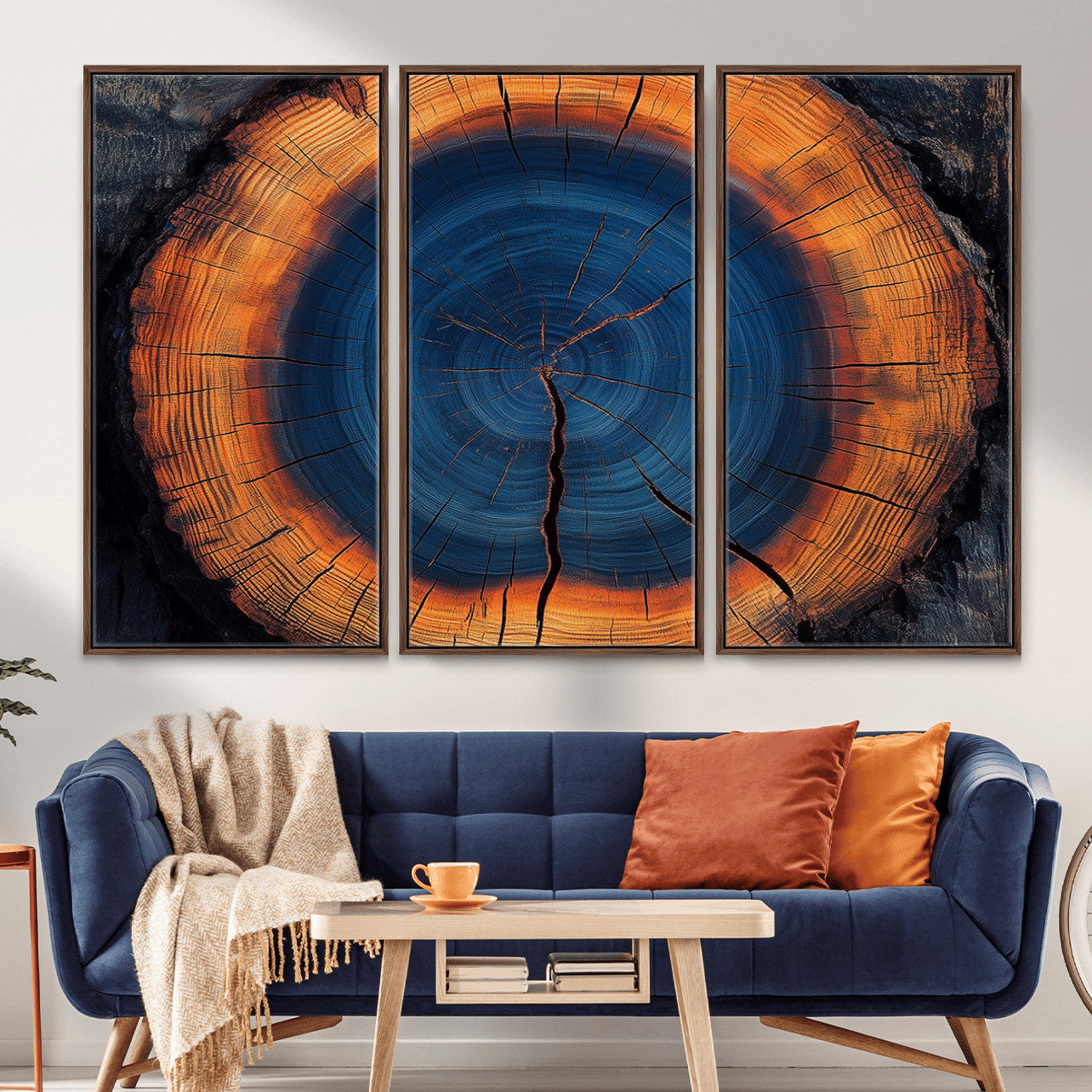 MGV-FC-48X32-3P - Abstract Tree Ring Wall Art Print, Natural Rustic Wood Texture Canvas Print, Framed Tree Ring Printing, Wood Tree Stump Artwork Canvas Print