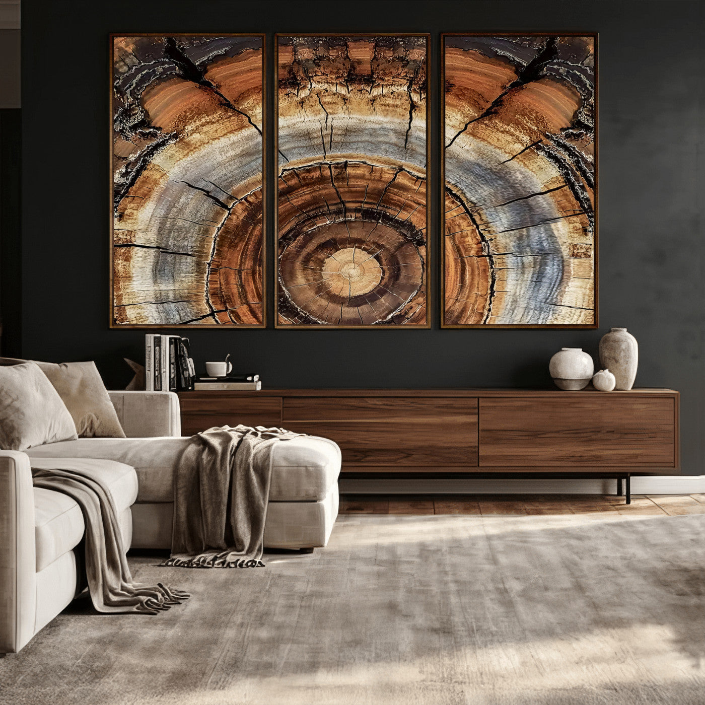 15184146-MGV-CV-36X24 - Tree Rings Wall Art Canvas Print, Framed Wood Texture Art Picture Print, Rustic Pattern Perfect Rustic Organic Decor Artwork