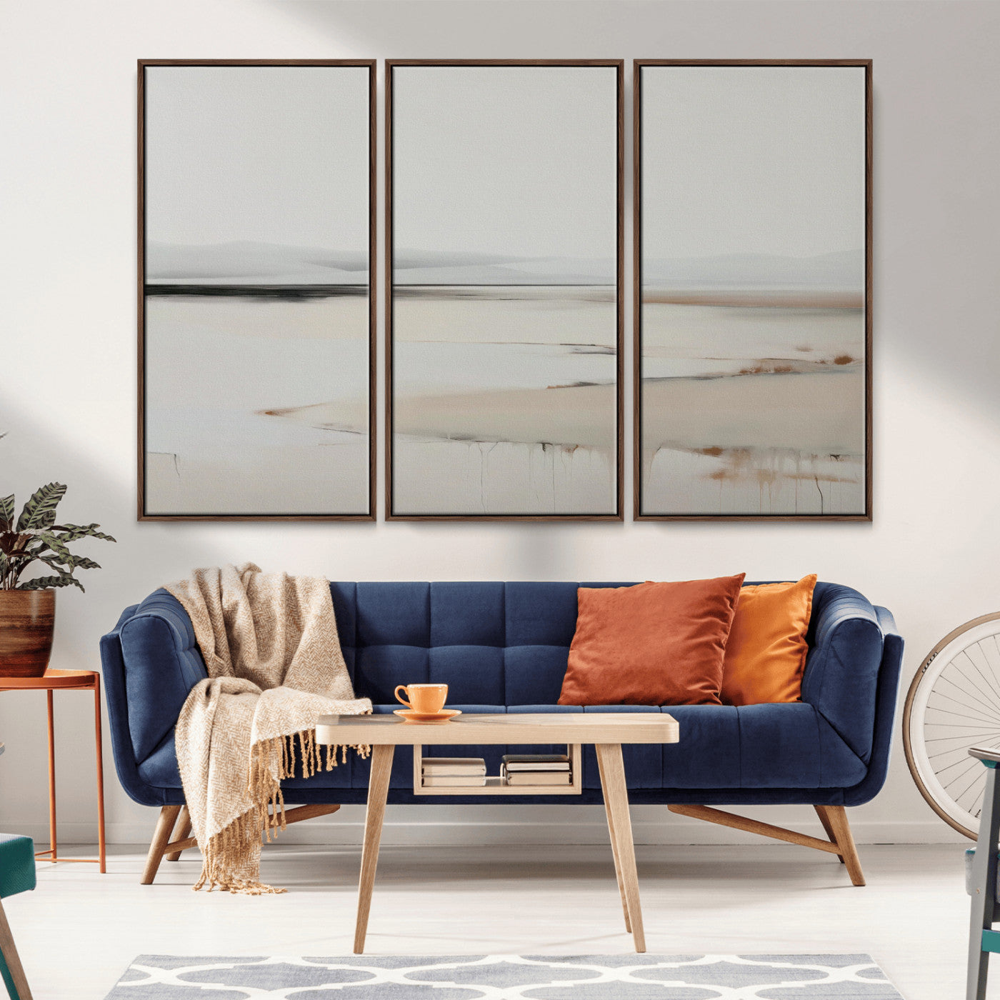 89410095-MGV-CV-36X24-Minimalist Landscape Wall Art Canvas Print – Framed Soft Horizon Abstract Seascape Earthy Tones Artwork for Home Office