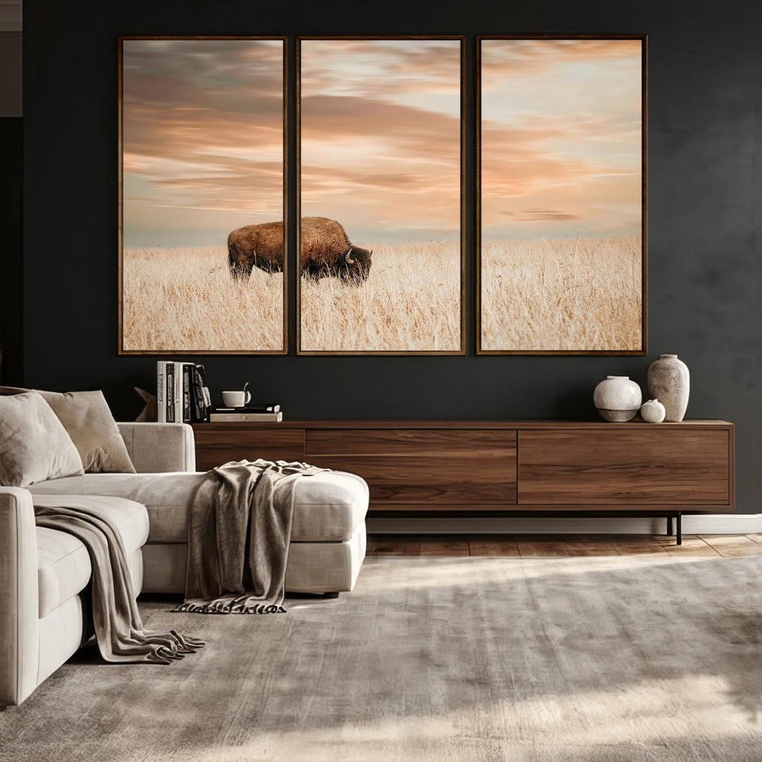 Bison Wall Art Canvas Print, Framed Buffalo Print, Western Prairie Art, Rustic Wildlife Decor