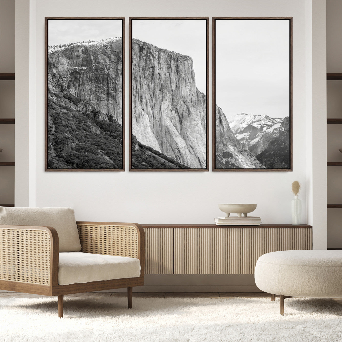 39393420-MGV-FC-48X32-3P-El Capitan Wall Art Canvas Print – Framed Yosemite Cliff Monochrome Mountain Landscape Nature Artwork for Home Office
