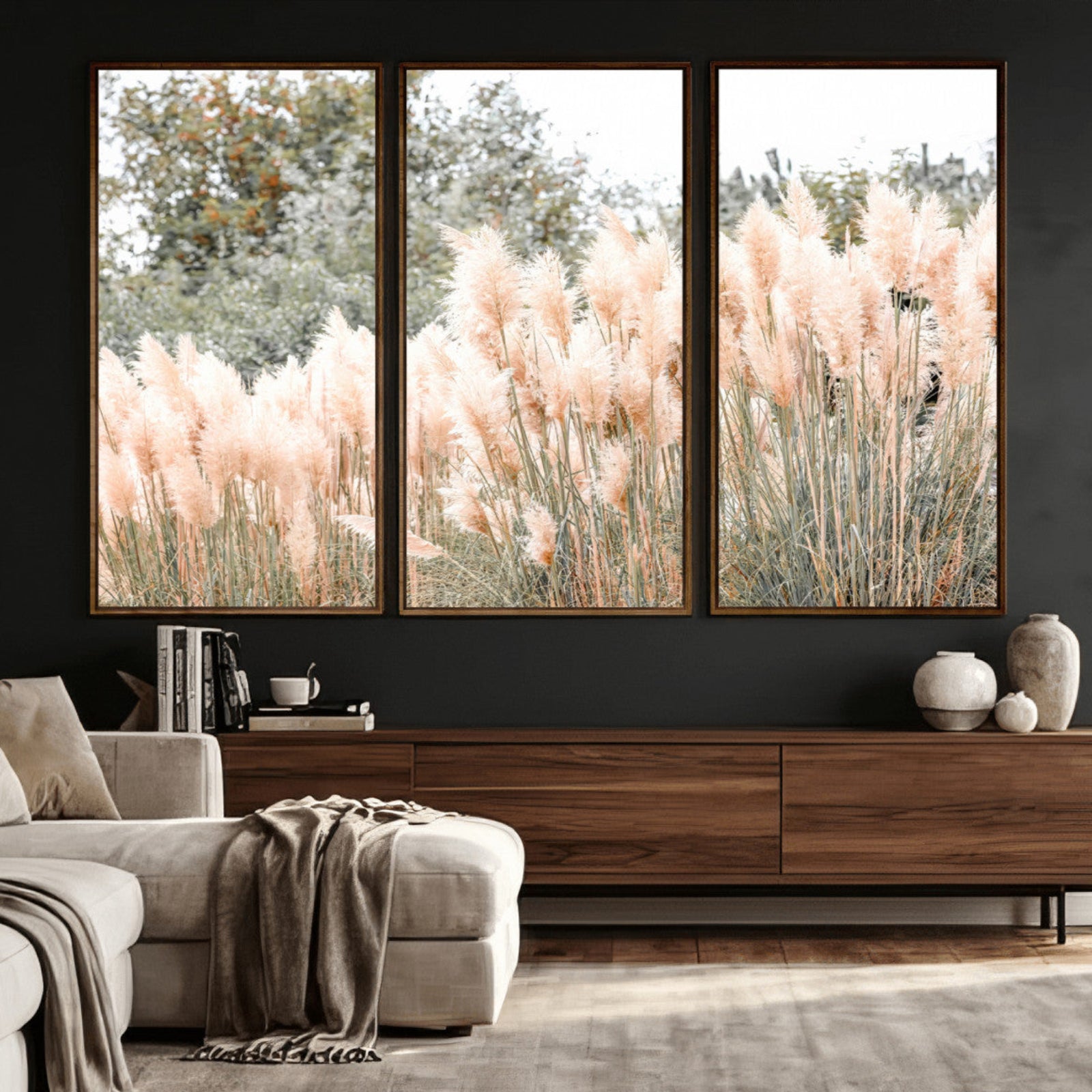 21826392-MGV-CV-36X24 - Pampas Grass Wall Art – Soft Blush Hues and Natural Texture Canvas Print, Serene Outdoors & Botanical Charm for Living Room or Nature Decor