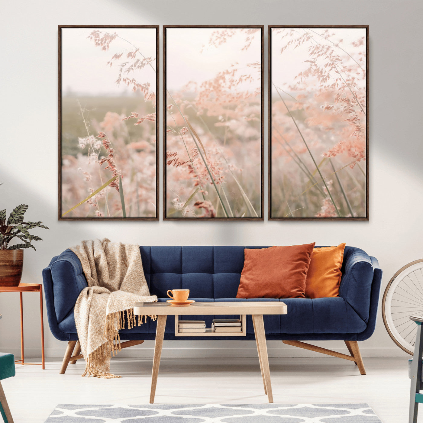 -Pastel Grasses Wall Art Canvas Print, Framed Soft Meadow Art Picture Print, Field in Breeze Perfect Soft Pastel Minimal Decor Artwork