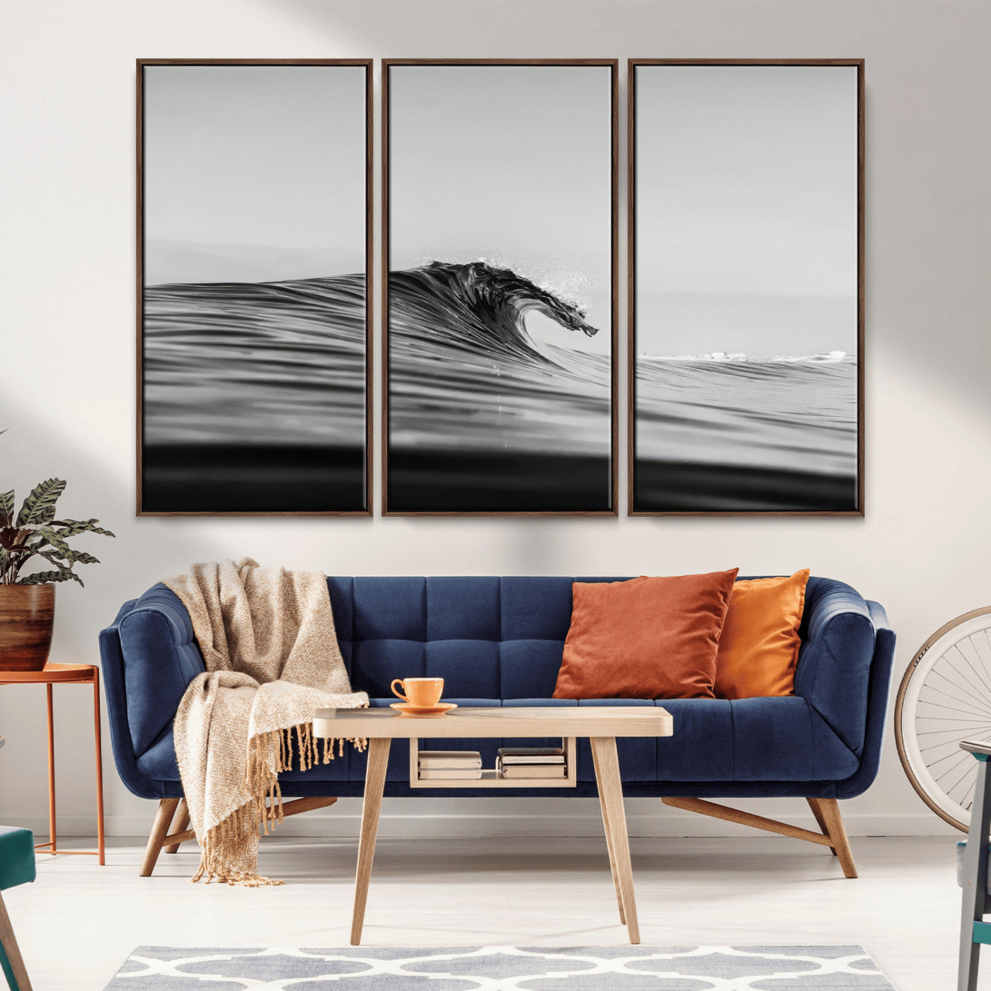 24029476-MGV-CV-36X24-Black Wave Wall Art Canvas Print – Framed Abstract Surf Minimalist Ocean Modern Coastal Seascape Artwork for Home Office
