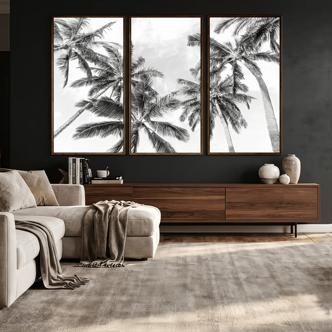Black and White Palm Wall Art Canvas Print | Framed Monochrome Tropical Beach