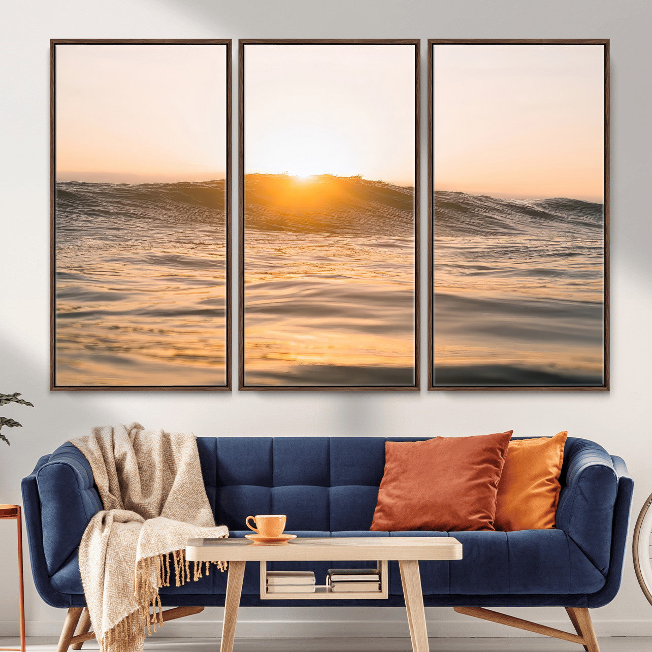 16973771-MGV-CV-36X24-Calm Water Wall Art – Framed Sunset Waves Canvas Artwork, Coastal Warm Design, Minimal Ocean Decor for Home, Office