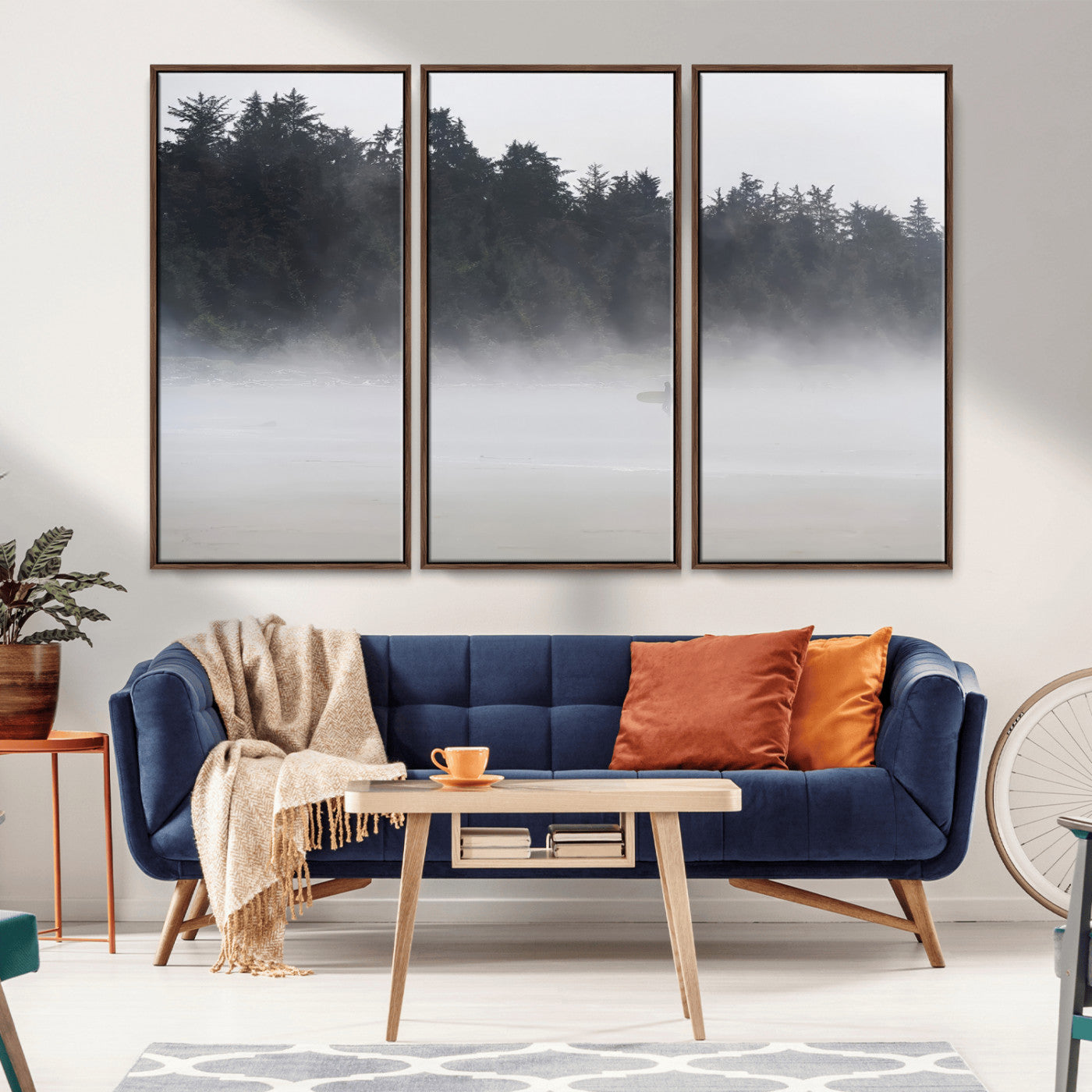 59703275-MGV-CV-36X24-Surfer Fog Wall Art Canvas Print – Framed Foggy Beach Scene with Coastal Surf Artwork for Home, Office, Living Room